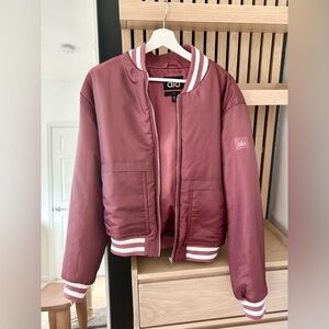 ALO Afterglow Varsity Bomber Jacket Burgundy Truffle Small